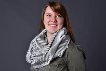 Gray Stripe Linen Infinity Scarf