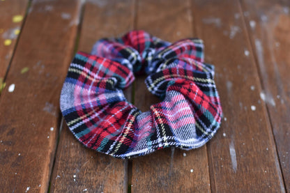 White and Red Tartan Plaid Scrunchie