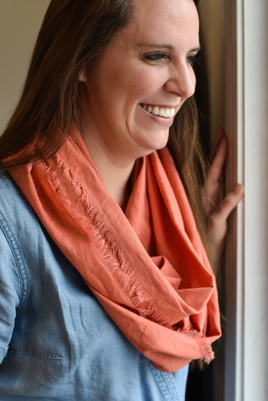 Coral Pink Linen Infinity Scarf