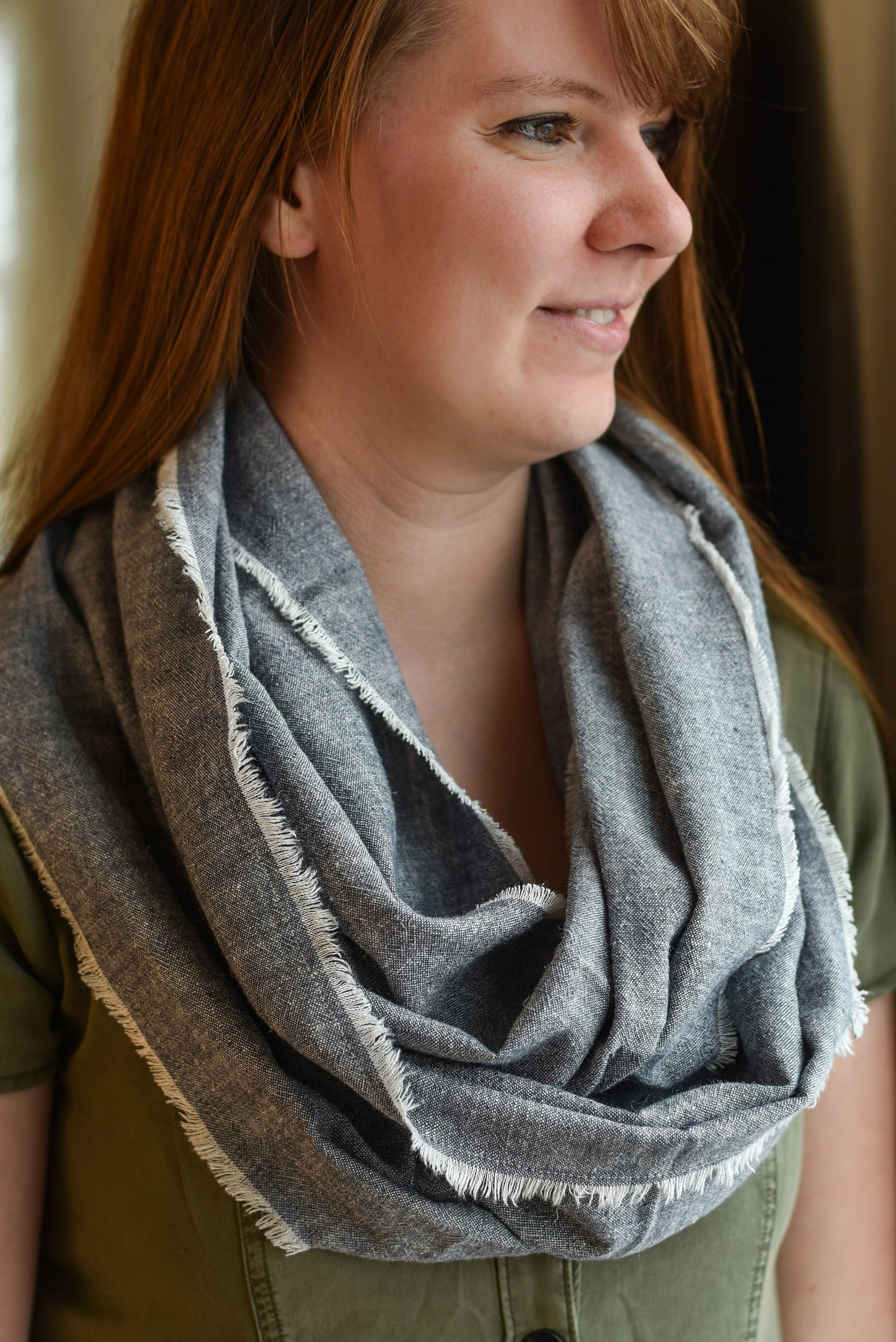 Gray Linen Infinity Scarf