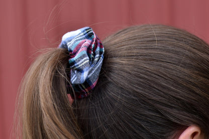 White and Red Tartan Plaid Scrunchie