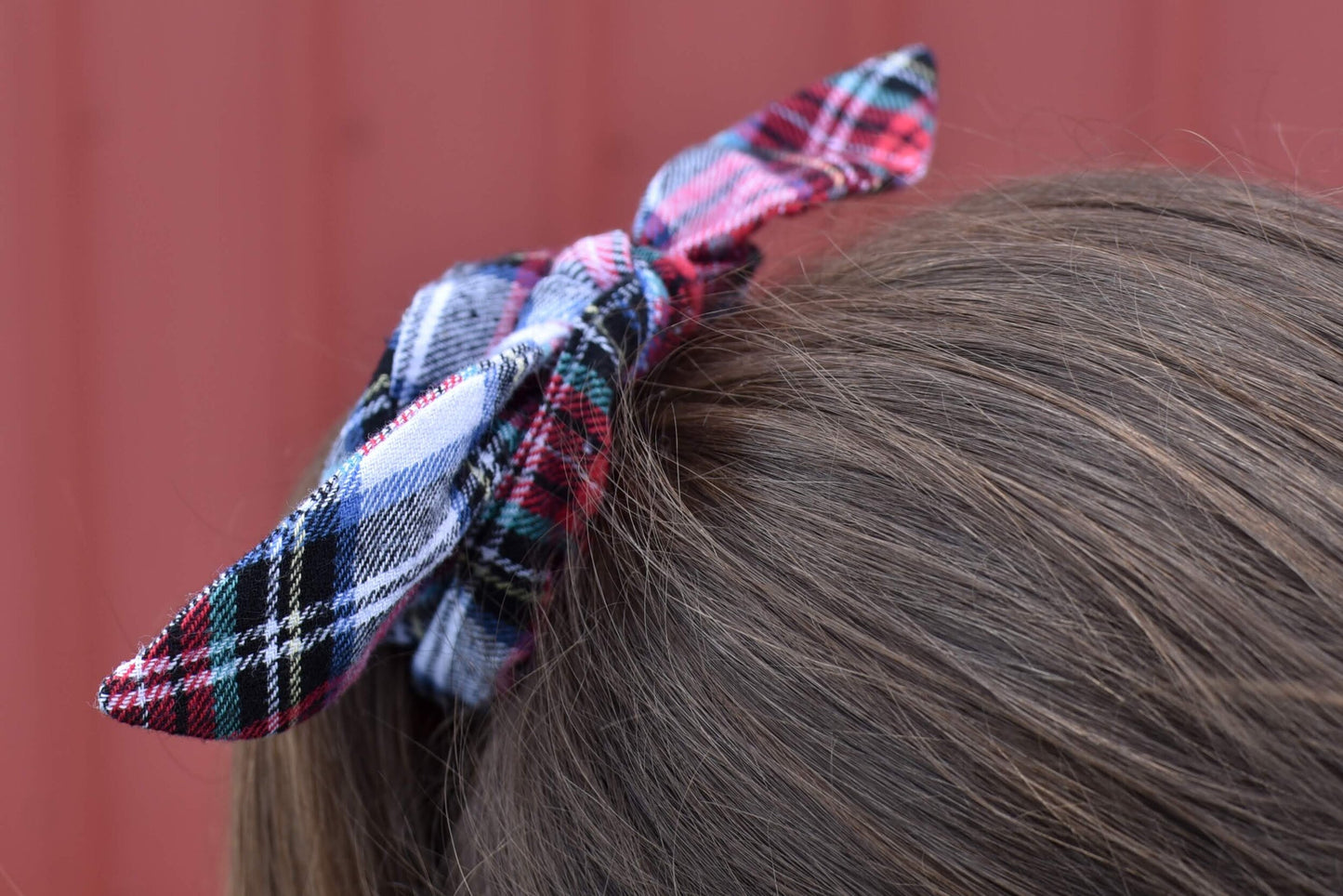 White and Red Tartan Plaid Scrunchie