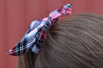 White and Red Tartan Plaid Scrunchie