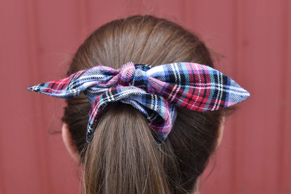White and Red Tartan Plaid Scrunchie