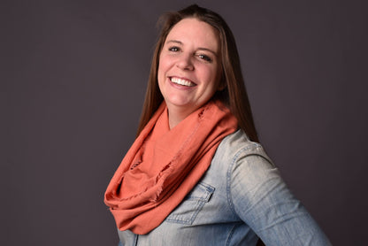 Coral Pink Linen Infinity Scarf