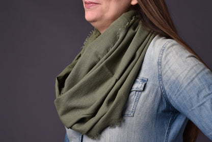 Olive Green Linen Infinity Scarf