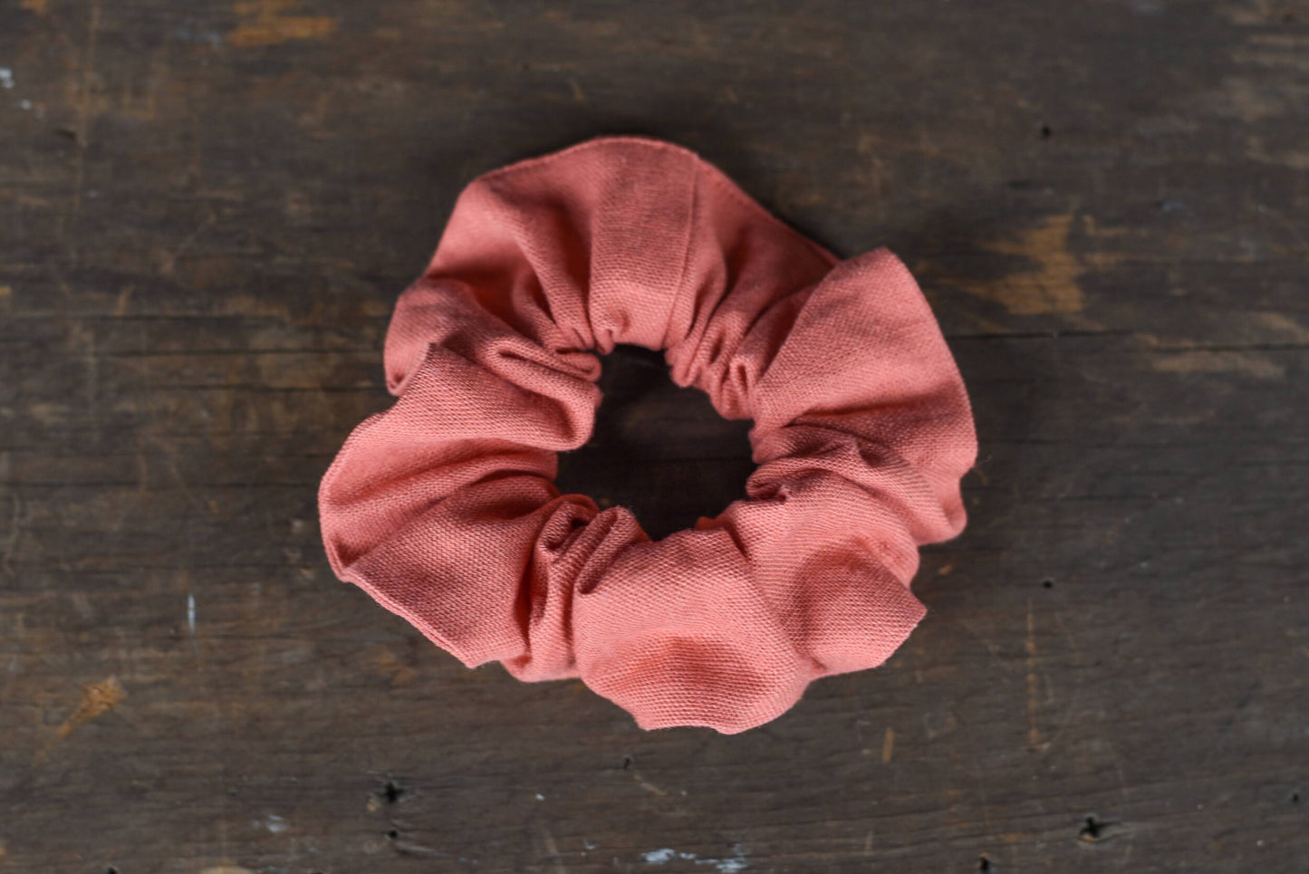 Coral Pink Linen Scrunchie