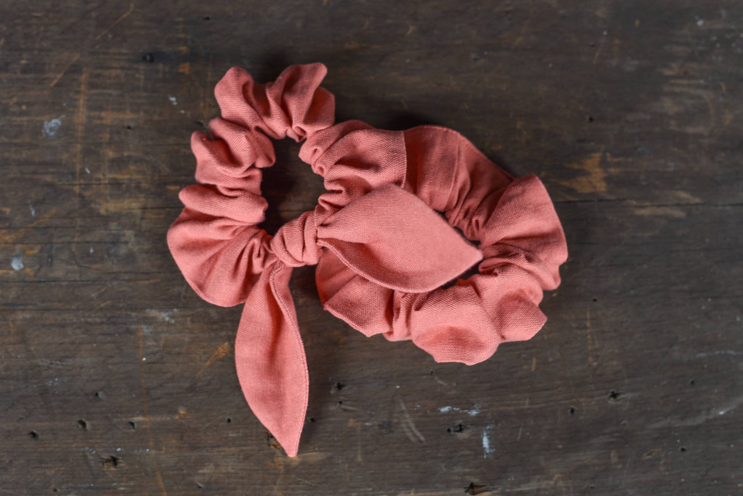 Coral Pink Linen Scrunchie