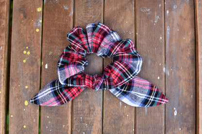White and Red Tartan Plaid Scrunchie