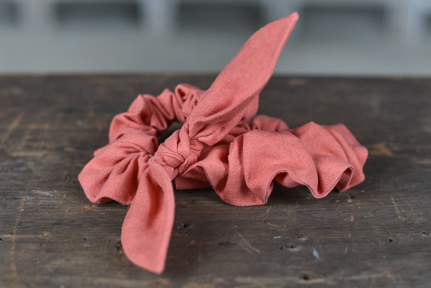 Coral Pink Linen Scrunchie