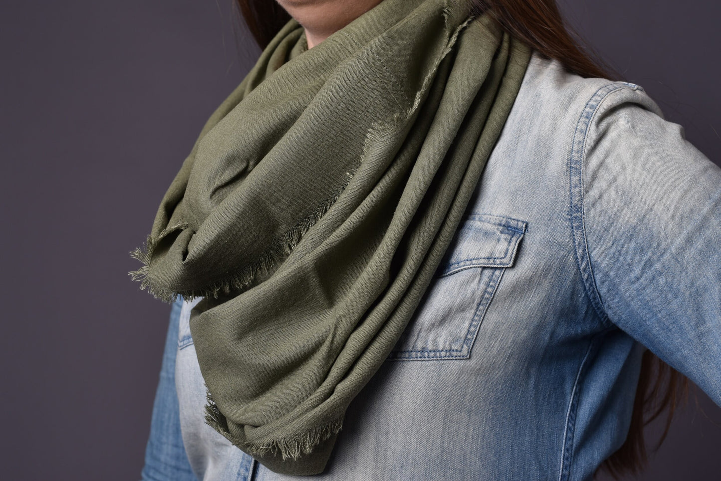 Olive Green Linen Infinity Scarf