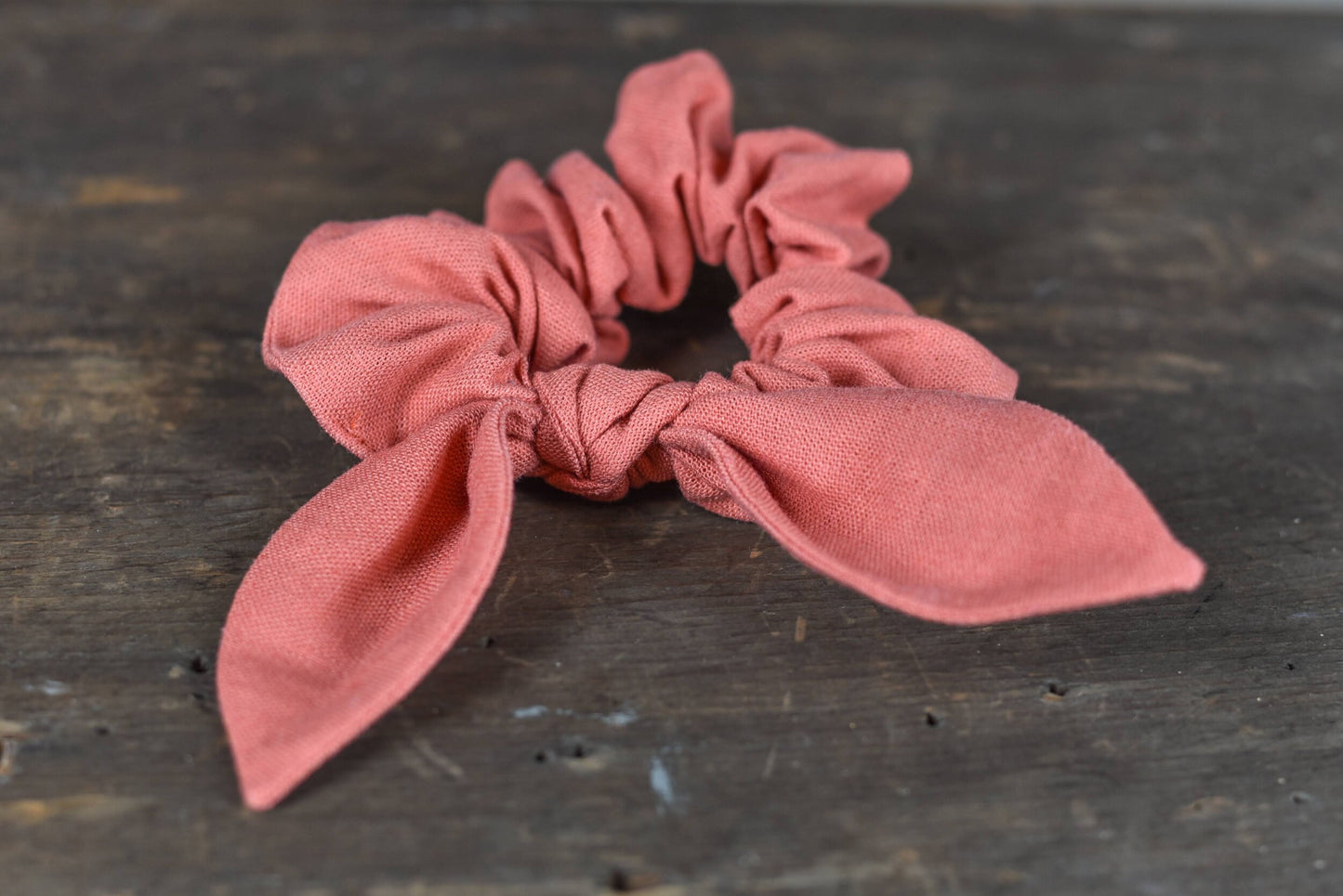 Coral Pink Linen Scrunchie