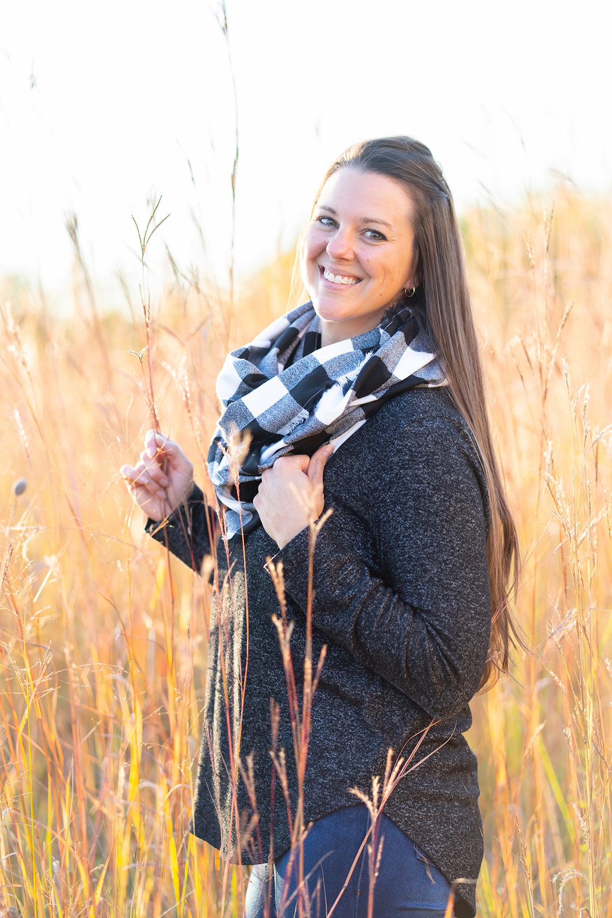 Black and White Buffalo Plaid Infinity Scarf