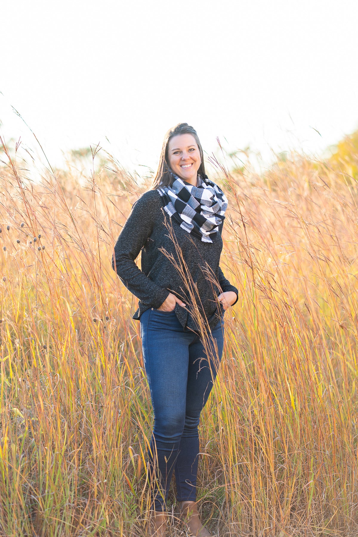 Black and White Buffalo Plaid Infinity Scarf