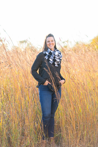 Black and White Buffalo Plaid Infinity Scarf