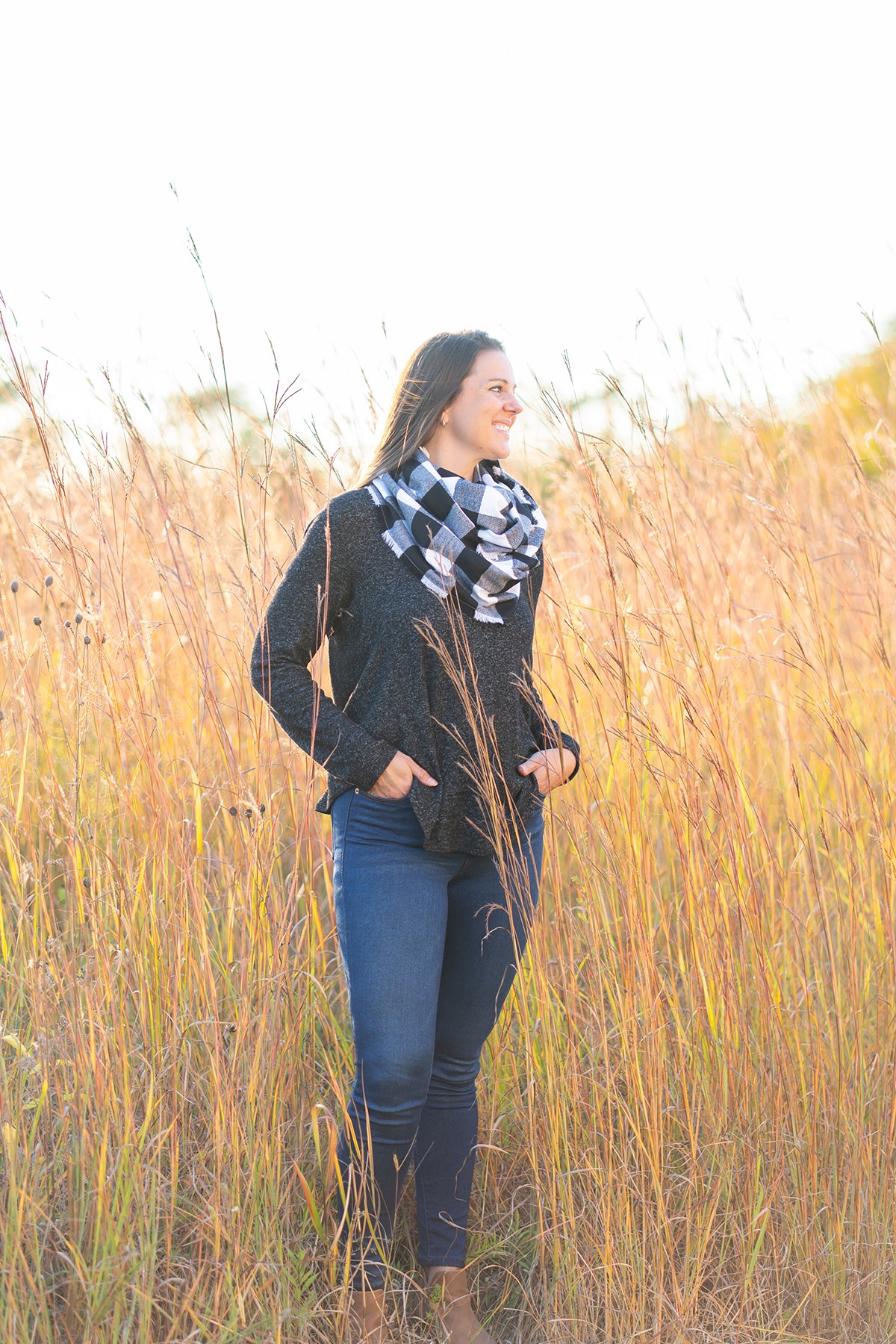 Black and White Buffalo Plaid Infinity Scarf