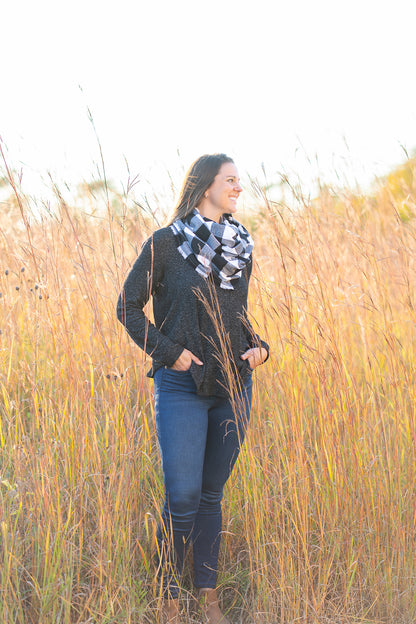 Black and White Buffalo Plaid Infinity Scarf
