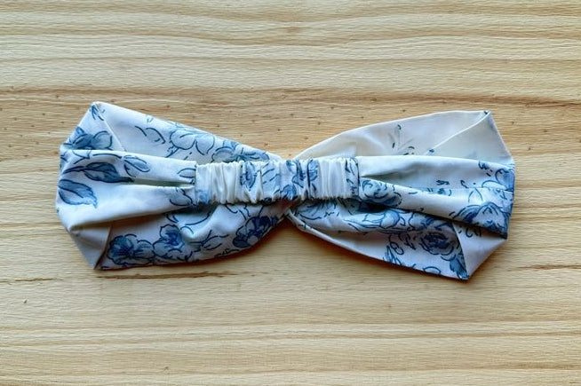 White with Blue Floral Headband